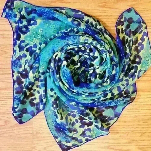 GREEN/BLUE COLORFUL Womans SHEER Scarf REVERSIBLE Hajib Shoulder Rectangle Wrap - Picture 6 of 8